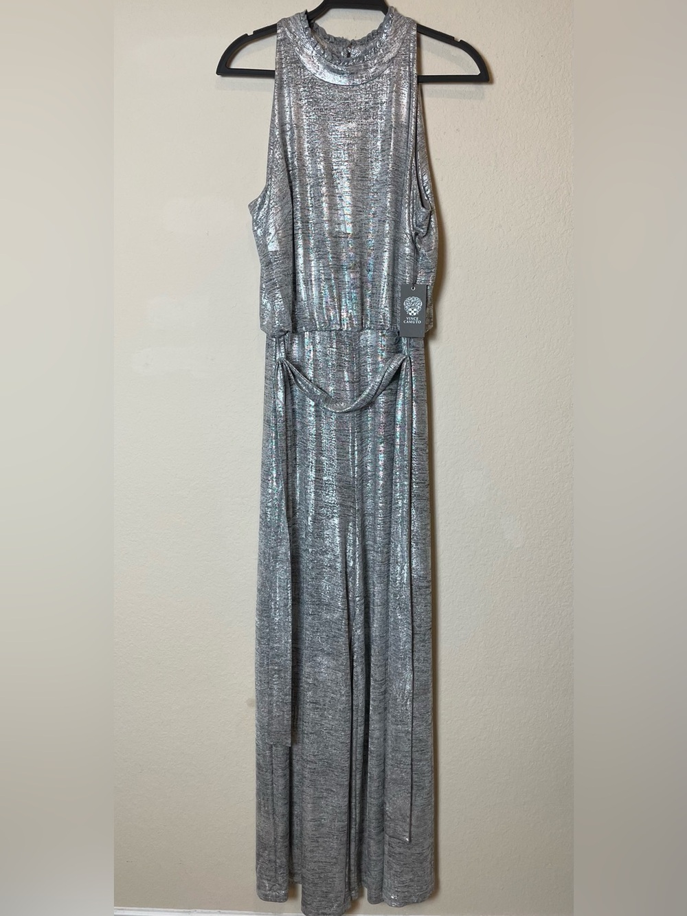 NWT Vince Camuto Silver Metallic Sleeveless Wide-Leg Jumpsuit | Size 14